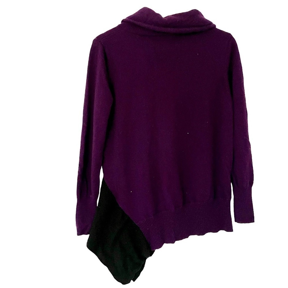 Bloomingdale’s C Cashmere Sweater asymmetrical colour block purple Cowlneck - Picture 2 of 6
